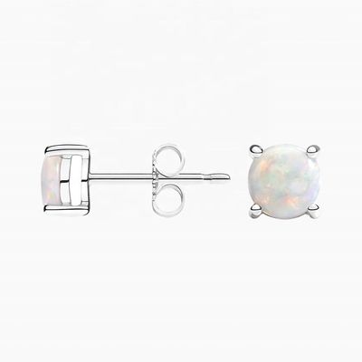 Anting-anting Kancing Opal Solitaire 6MM Emas 18K Untuk Wanita dan Gadis Perhiasan Mewah