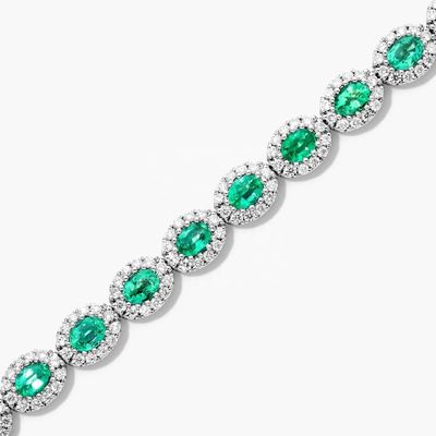 5.7mm Lebar Zircon Tenis Gelang Oval Emerald Putih 14K Emas Gelang Wanita