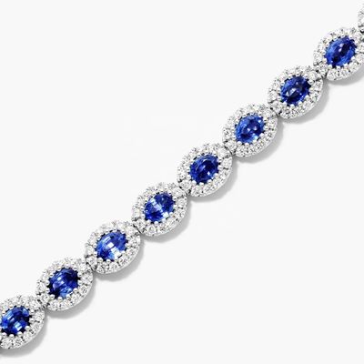 5.7mm Lebar Zircon Tenis Gelang Oval Emerald Putih 14K Emas Gelang Wanita