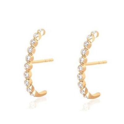 18K emas dilapisi bezel setting putih kubik Zircon Stud anting-anting untuk wanita
