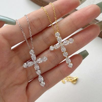 Personalize 925 Sterling Silver Cross Kalung 18k Silver Cross Dan Rantai Wanita