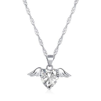 S925 Perak Sterling Sayap Cinta Kalung Wanita Hati Zircon tulang selangkangan Rantai Perhiasan
