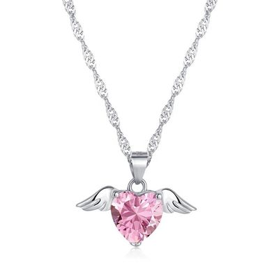 S925 Perak Sterling Sayap Cinta Kalung Wanita Hati Zircon tulang selangkangan Rantai Perhiasan