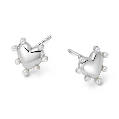 Hati Bentuk Mutiara Earrings Stud buatan tangan Di 925 Sterling Perak 14K Emas Untuk Gadis Fashion Perhiasan Mewah