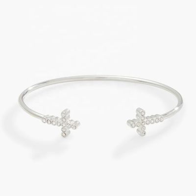 925 14K Gold Cross Bangle Bracelet Dengan Pave Crystal Zircon Untuk Wanita