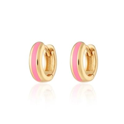 925 Logo Disesuaikan 18K Gold Plated Pink Enamel Huggie Earrings Untuk Wanita