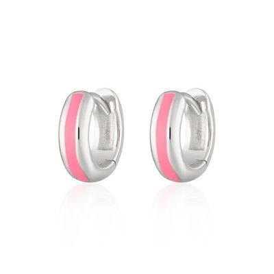 925 Logo Disesuaikan 18K Gold Plated Pink Enamel Huggie Earrings Untuk Wanita