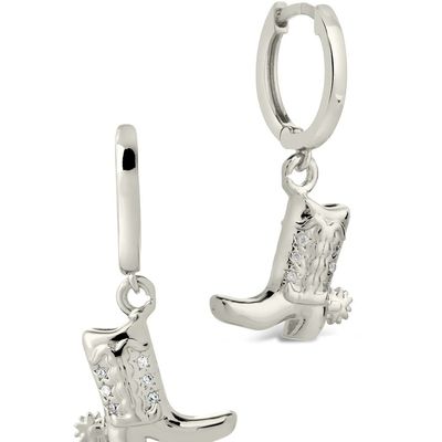 Sepatu Koboi Mikro Ringan Kuningan Drop Earrings Putih CZ Batu Kuningan Dangle Earrings