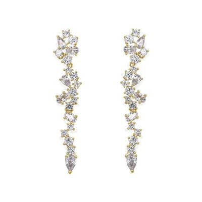 Cluster Drop Bridal Statement Earrings Putih Kubik Zircon Kuningan Earrings Disesuaikan