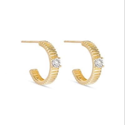 Wanita Kubic Zirconia Diamond Hoop Earrings Kuningan Bulat Berpotongan