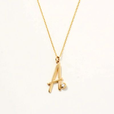 Bezel Set Putih CZ Awal Pendant Unisex 925 Sterling Perak Kalung Pribadi