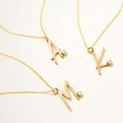 Bezel Set Putih CZ Awal Pendant Unisex 925 Sterling Perak Kalung Pribadi