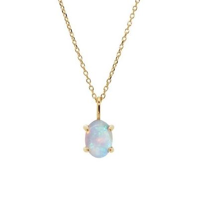Handmade 18K Gold Plated Pendant Prong Setting Opal Stone 925 Perak Kalung