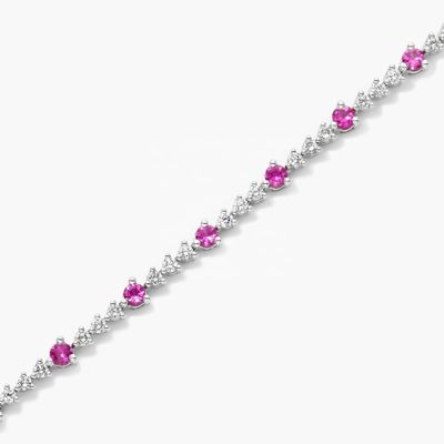 3mm Putih Zircon Ruby Tenis Gelang Potong Bulat Sterling Perak Tenis Gelang