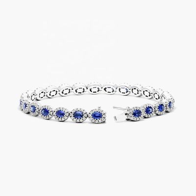 5.7mm Lebar Zircon Tenis Gelang Oval Emerald Putih 14K Emas Gelang Wanita