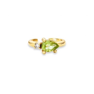 Anting-anting manset CZ peridot potongan buah pir berlapis emas 18 karat berbahan perak sterling 925 dengan desain TRENDY