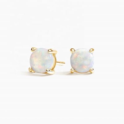 Anting-anting Kancing Opal Solitaire 6MM Emas 18K Untuk Wanita dan Gadis Perhiasan Mewah