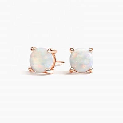 Anting-anting Kancing Opal Solitaire 6MM Emas 18K Untuk Wanita dan Gadis Perhiasan Mewah