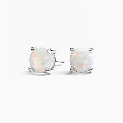 Anting-anting Kancing Opal Solitaire 6MM Emas 18K Untuk Wanita dan Gadis Perhiasan Mewah
