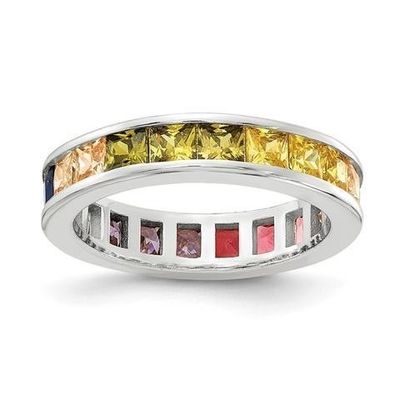 Warna-warni Kubic Zircon Eternity Wedding Ring Band untuk Wanita 925 Perak Ramah Lingkungan