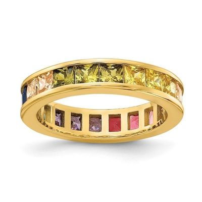 Warna-warni Kubic Zircon Eternity Wedding Ring Band untuk Wanita 925 Perak Ramah Lingkungan