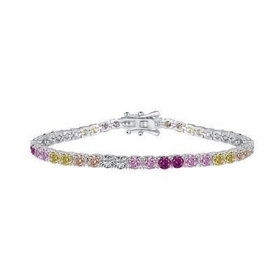 Gaya Pribadi Pelangi Zircon Inset 925 Sterling Perak Tenis Gelang Untuk Wanita