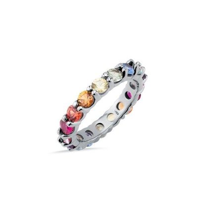 Perhiasan Kubic Zircon Berwarna-warni Wanita 925 Perak Sterling Eternity Band Ring