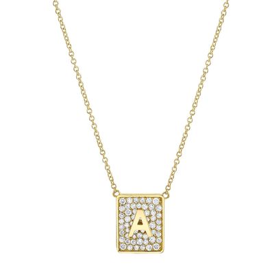 Membuat hari dengan 14K emas persegi awal batu permata kalung untuk wanita hadiah Valentine