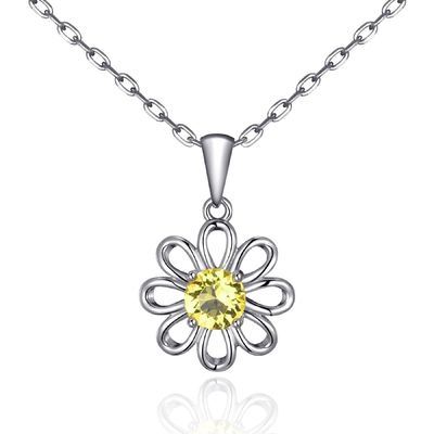 925 Sterling Silver Sunflower Pendant dengan Rantai Perhiasan Desain Kuning Kubik Zircon