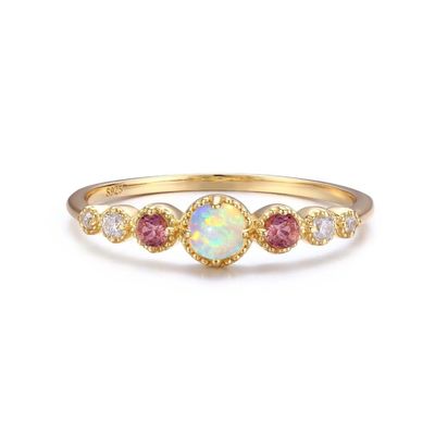 Opal dan Ruby CZ 925 Sterling Perak Menumpuk Cincin Wanita Perhiasan Wanita