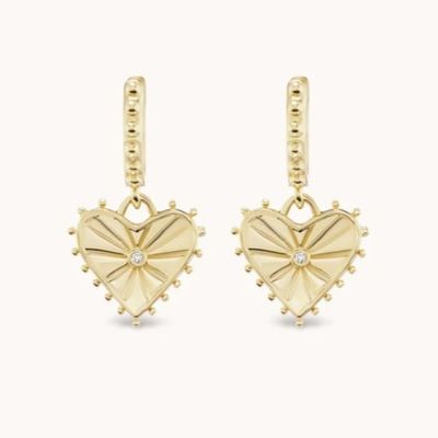 14K Plated Gold Dangle Drop Heart Huggies Earrings untuk Wanita adalah 925 Sterling Silver