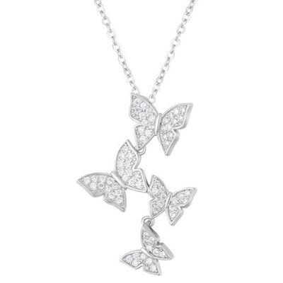 925 Sterling Perak Putih Emas Plated Micron Pave 4 Kupu-kupu Charm Pendant Untuk Wanita