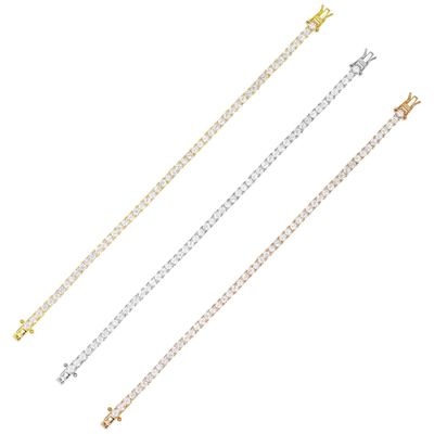 Hot Item 925 Sterling Perak Plating Emas 3mm Kubik Zirconia Tenis Gelang Untuk Wanita
