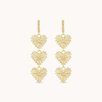 Kerajinan tangan 14K Plated Emas Dangle Multi Huggies Heart Charm Earrings Hadiah yang sempurna