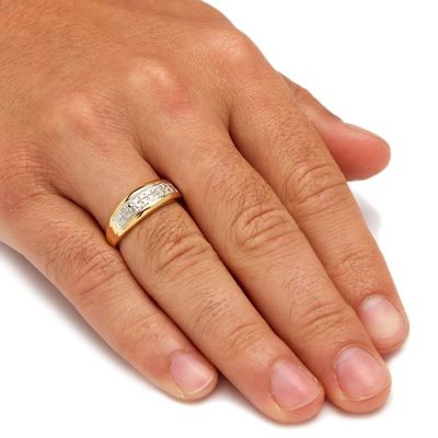 Perak / Kuningan Pria Prong Set Diamond Wedding Ring Di 18k Gold Plating Dengan Pave Berlian