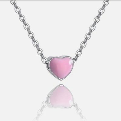 Rhodium dilapisi kecil Pink Heart Hari Valentine Wanita 925 Sterling Silver Pendant