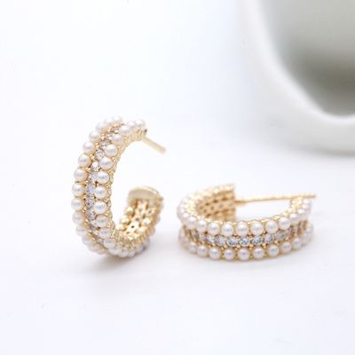 Aksesoris Wanita 925 Sterling Silver Hoop Earrings dengan Mother of Pearl Clear CZ