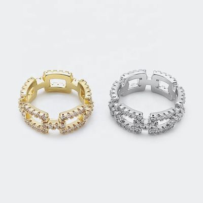 Customized Chain Rings Clear CZ Real Sterling Perak 925 Perhiasan untuk Wanita dan Pria