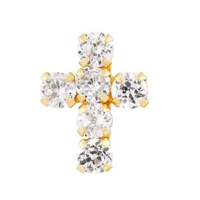 925 Sterling Silver Putih Kubic Zirconia Cross Button Stud Earrings dengan 18K Gold Plating
