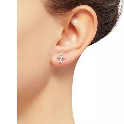 925 Sterling Silver Putih Kubic Zirconia Cross Button Stud Earrings dengan 18K Gold Plating