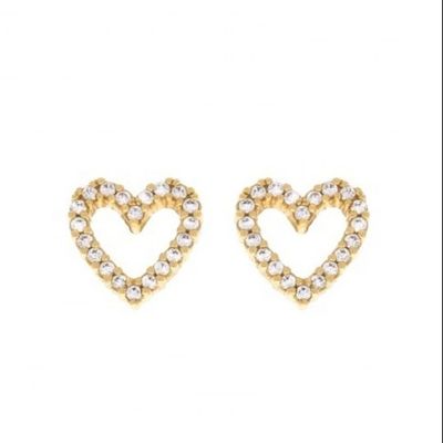 Kuningan/Tembaga/925 Sterling Silver Heart Stud Earrings dengan Full Pave CZ Heart Size 8mm