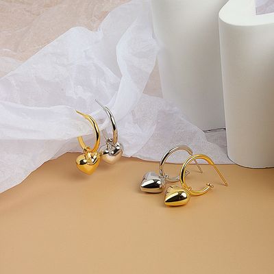 925 Sterling Silver Heart Shape Wanita Gadis Hoop Earrings Perhiasan Berlapis Emas Brasil