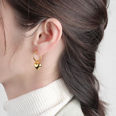 925 Sterling Silver Heart Shape Wanita Gadis Hoop Earrings Perhiasan Berlapis Emas Brasil