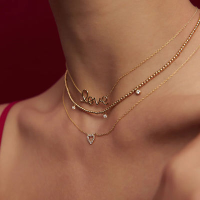 Solid 925 Sterling Silver 14K Gold Plated Love Pendant Kalung untuk Wanita Hadiah Valentine