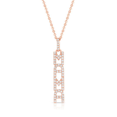 Elegant 925 Sterling Perak 14K Emas MAMA Terapung Long Pendant Kalung