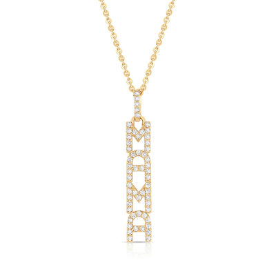 Elegant 925 Sterling Perak 14K Emas MAMA Terapung Long Pendant Kalung
