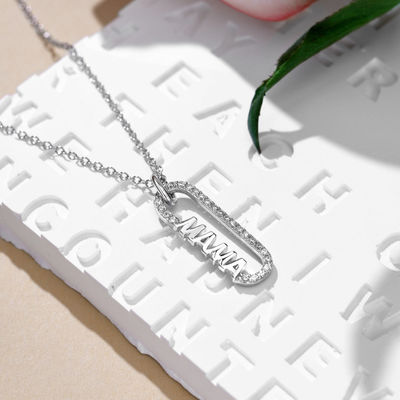 18k Gold Mom paperclip Pendant Kalung di 925 Sterling Silver