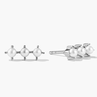 18K Gold Plating Pearl Stud Earrings Sterling Silver dengan Logo Disesuaikan