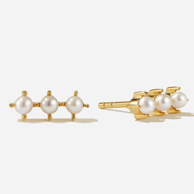 18K Gold Plating Pearl Stud Earrings Sterling Silver dengan Logo Disesuaikan