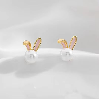 Kelinci Paskah Mutiara Earrings halus Zircon Studs Kelinci wortel Cute Perhiasan Hadiah
